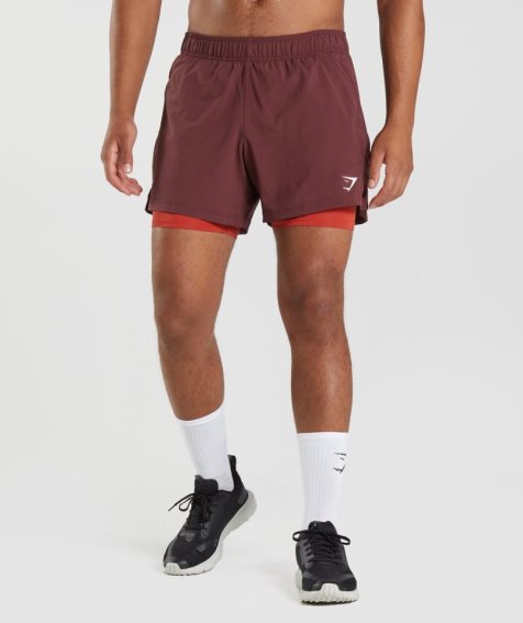 Men's Gymshark Sport 5" 2 In 1 Shorts Burgundy | NZ 6CXKSU